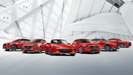 63.310 Neufahrzeuge konnte Mazda im Jahr 2016 in Deutschland verkaufen. Das Bild zeigt das aktuelle Modell-Line-up im deutschen Markt. (Foto: Mazda)