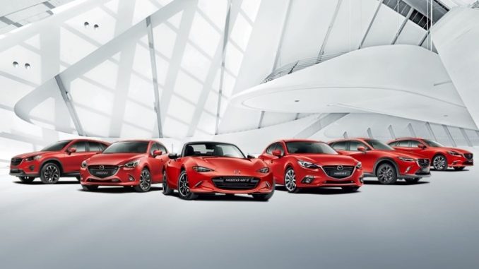 63.310 Neufahrzeuge konnte Mazda im Jahr 2016 in Deutschland verkaufen. Das Bild zeigt das aktuelle Modell-Line-up im deutschen Markt. (Foto: Mazda)